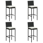 vidaXL Scaune de bar pentru grădină, cu perne, 4 buc. negru, poliratan vidaXL Scaune de bar pentru grădină, cu perne, 4 buc. negru, poliratan