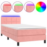 vidaXL Pat cu arcuri, saltea și LED, roz, 90x190 cm, catifea