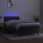 vidaXL Pat cu arcuri, saltea și LED, gri închis, 90x200 cm, catifea