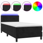 vidaXL Pat cu arcuri, saltea și LED, negru, 90x200 cm, catifea