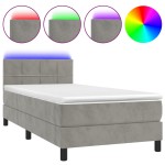vidaXL Pat cu arcuri, saltea și LED, gri deschis, 100x200 cm, catifea vidaXL Pat cu arcuri, saltea și LED, gri deschis, 100x200 cm, catifea