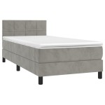 vidaXL Pat cu arcuri, saltea și LED, gri deschis, 100x200 cm, catifea vidaXL Pat cu arcuri, saltea și LED, gri deschis, 100x200 cm, catifea