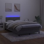 vidaXL Pat cu arcuri, saltea și LED, gri închis, 120x200 cm, catifea