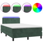 vidaXL Pat cu arcuri, saltea și LED, verde închis, 120x200 cm, catifea vidaXL Pat cu arcuri, saltea și LED, verde închis, 120x200 cm, catifea