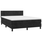 vidaXL Pat cu arcuri, saltea și LED, negru, 140x190 cm, catifea