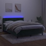 vidaXL Pat cu arcuri, saltea și LED, verde închis, 140x190 cm, catifea vidaXL Pat cu arcuri, saltea și LED, verde închis, 140x190 cm, catifea