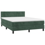 vidaXL Pat cu arcuri, saltea și LED, verde închis, 140x190 cm, catifea vidaXL Pat cu arcuri, saltea și LED, verde închis, 140x190 cm, catifea