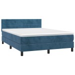 vidaXL Pat cu arcuri, saltea și LED, bleumarin, 140x190 cm, catifea