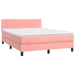 vidaXL Pat cu arcuri, cu saltea și LED, roz, 140x190 cm catifea