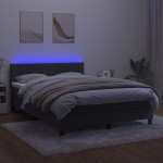 vidaXL Pat cu arcuri, saltea și LED, gri închis, 140x200 cm, catifea