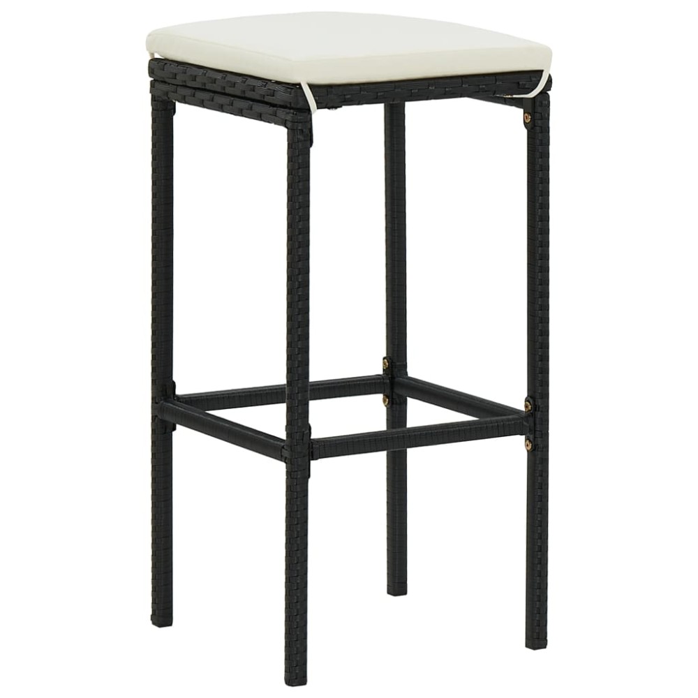 vidaXL Taburete de bar cu perne, 3 buc., negru, poliratan