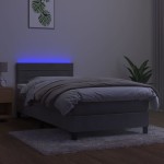 vidaXL Pat cu arcuri, saltea și LED, gri deschis, 90x190 cm, catifea