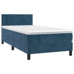 vidaXL Pat cu arcuri, saltea și LED, bleumarin, 90x190 cm, catifea