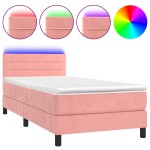 vidaXL Pat cu arcuri, saltea și LED, roz, 90x190 cm, catifea