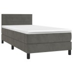 vidaXL Pat cu arcuri, saltea și LED, gri închis, 90x200 cm, catifea vidaXL Pat cu arcuri, saltea și LED, gri închis, 90x200 cm, catifea