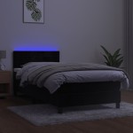 vidaXL Pat cu arcuri, saltea și LED, negru, 90x200 cm, catifea vidaXL Pat cu arcuri, saltea și LED, negru, 90x200 cm, catifea