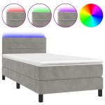 vidaXL Pat cu arcuri, saltea și LED, gri deschis, 100x200 cm, catifea vidaXL Pat cu arcuri, saltea și LED, gri deschis, 100x200 cm, catifea