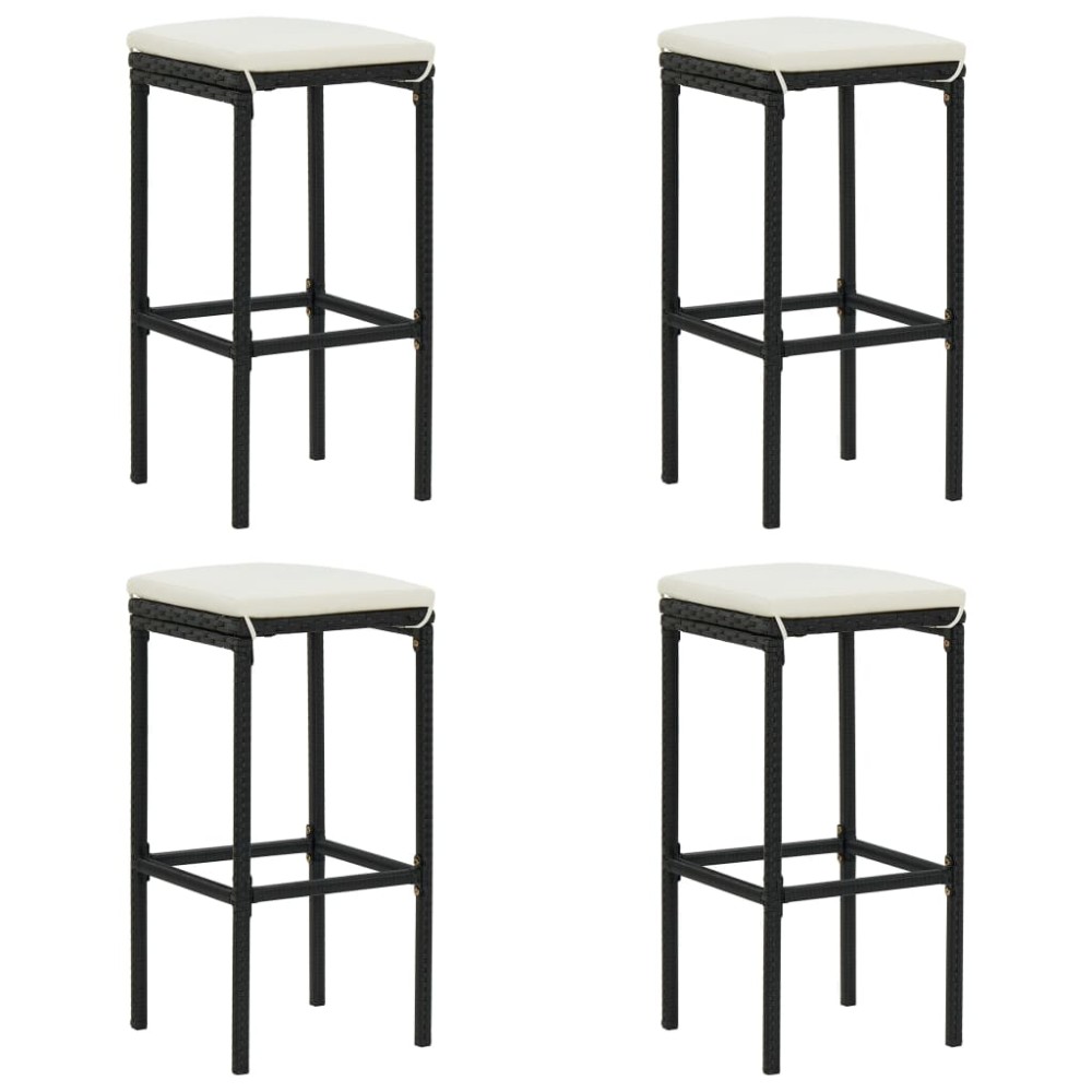 vidaXL Scaune de bar cu perne, 4 buc., negru, poliratan
