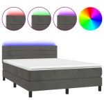 vidaXL Pat cu arcuri, saltea și LED, gri închis, 140x190 cm, catifea