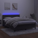vidaXL Pat cu arcuri, saltea și LED, gri închis, 140x190 cm, catifea