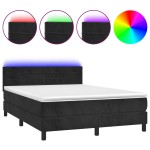 vidaXL Pat cu arcuri, saltea și LED, negru, 140x190 cm, catifea