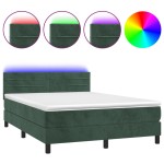 vidaXL Pat cu arcuri, saltea și LED, verde închis, 140x190 cm, catifea vidaXL Pat cu arcuri, saltea și LED, verde închis, 140x190 cm, catifea