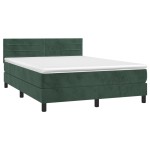 vidaXL Pat cu arcuri, saltea și LED, verde închis, 140x190 cm, catifea vidaXL Pat cu arcuri, saltea și LED, verde închis, 140x190 cm, catifea