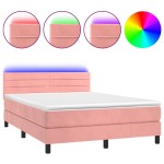 vidaXL Pat cu arcuri, cu saltea și LED, roz, 140x190 cm catifea