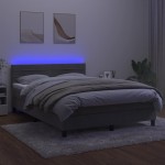 vidaXL Pat cu arcuri, saltea și LED, gri deschis, 140x200 cm, catifea