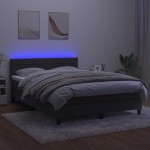 vidaXL Pat cu arcuri, saltea și LED, gri închis, 140x200 cm, catifea
