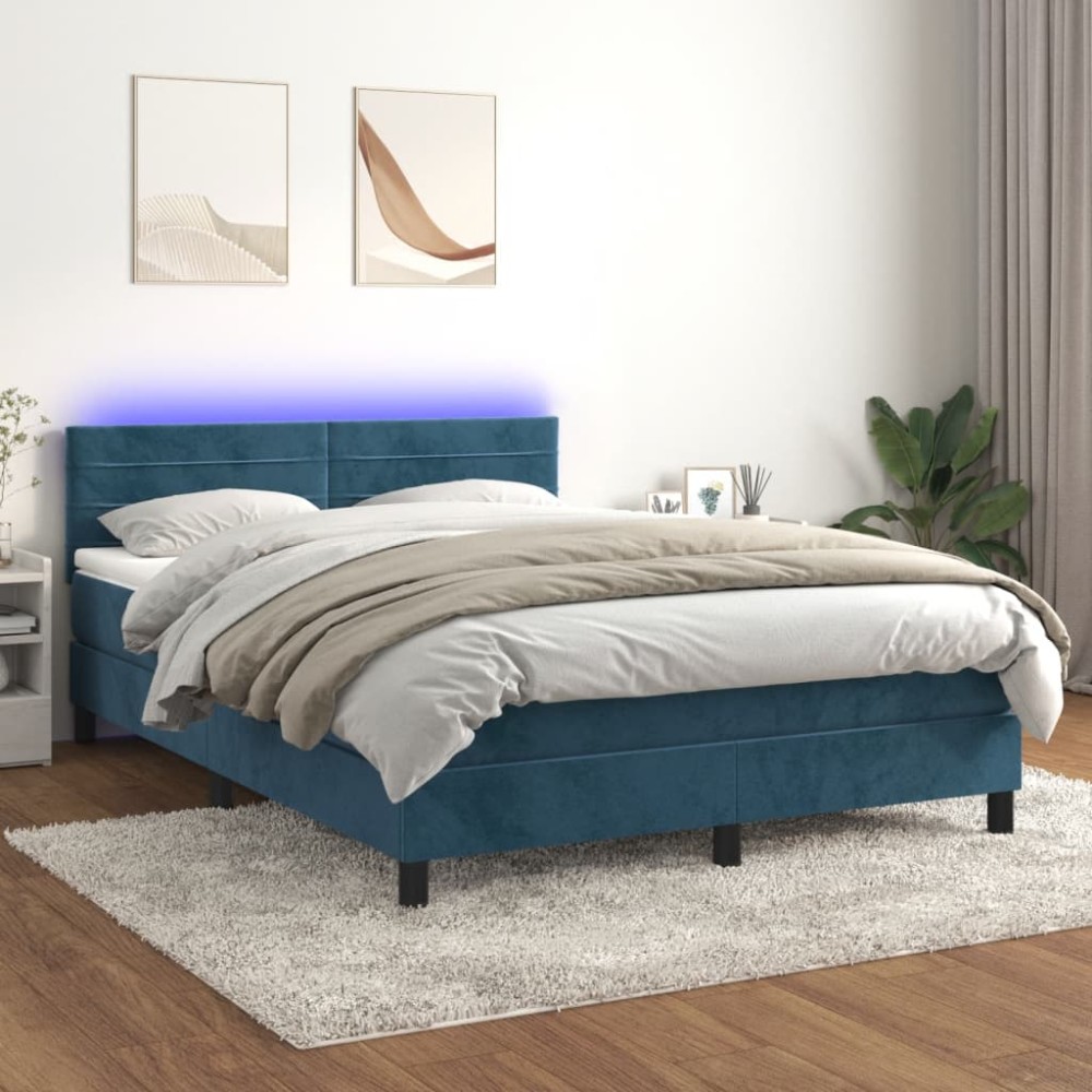 vidaXL Pat cu arcuri, saltea și LED, gri închis, 140x200 cm, catifea