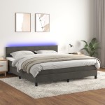 vidaXL Pat cu arcuri, saltea și LED, gri închis, 160x200 cm, catifea vidaXL Pat cu arcuri, saltea și LED, gri închis, 160x200 cm, catifea