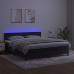 vidaXL Pat cu arcuri, saltea și LED, negru, 180x200 cm, catifea