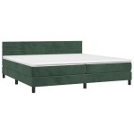 vidaXL Pat cu arcuri, saltea și LED, verde închis, 200x200 cm, catifea vidaXL Pat cu arcuri, saltea și LED, verde închis, 200x200 cm, catifea