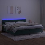 vidaXL Pat cu arcuri, saltea și LED, verde închis, 200x200 cm, catifea vidaXL Pat cu arcuri, saltea și LED, verde închis, 200x200 cm, catifea