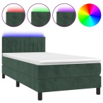 vidaXL Pat cu arcuri, saltea și LED, verde închis, 90x190 cm, catifea vidaXL Pat cu arcuri, saltea și LED, verde închis, 90x190 cm, catifea