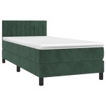 vidaXL Pat cu arcuri, saltea și LED, verde închis, 90x190 cm, catifea vidaXL Pat cu arcuri, saltea și LED, verde închis, 90x190 cm, catifea