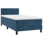 vidaXL Pat cu arcuri, saltea și LED, bleumarin, 90x190 cm, catifea