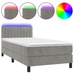 vidaXL Pat cu arcuri, saltea și LED, gri deschis, 90x200 cm, catifea
