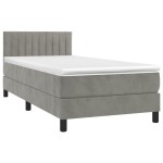 vidaXL Pat cu arcuri, saltea și LED, gri deschis, 90x200 cm, catifea