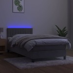 vidaXL Pat cu arcuri, saltea și LED, gri deschis, 90x200 cm, catifea