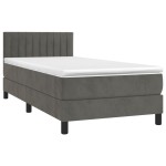vidaXL Pat cu arcuri, saltea și LED, gri închis, 90x200 cm, catifea