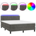 vidaXL Pat cu arcuri, saltea și LED, gri închis, 140x190 cm, catifea