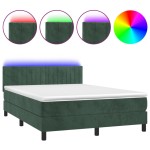 vidaXL Pat cu arcuri, saltea și LED, verde închis, 140x190 cm, catifea vidaXL Pat cu arcuri, saltea și LED, verde închis, 140x190 cm, catifea