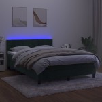vidaXL Pat cu arcuri, saltea și LED, verde închis, 140x190 cm, catifea vidaXL Pat cu arcuri, saltea și LED, verde închis, 140x190 cm, catifea