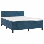 vidaXL Pat cu arcuri, saltea și LED, bleumarin, 140x190 cm, catifea