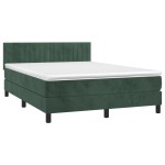 vidaXL Pat cu arcuri, saltea și LED, verde închis, 140x200 cm, catifea vidaXL Pat cu arcuri, saltea și LED, verde închis, 140x200 cm, catifea