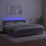 vidaXL Pat cu arcuri, saltea și LED, gri deschis, 160x200 cm, catifea