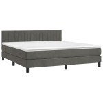 vidaXL Pat cu arcuri, saltea și LED, gri închis, 160x200 cm, catifea