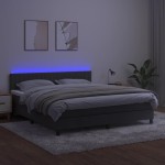 vidaXL Pat cu arcuri, saltea și LED, gri închis, 160x200 cm, catifea